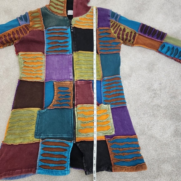 Ark Import Artsy Boho Faded Patchwork Hooded Fleece Lined Jacket Size M Hippi - Picture 9 of 16